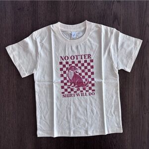 NWT Kids Size 7/8 (130) Cream No Otter Shirt Will Do T-Shirt with Burgundy Print